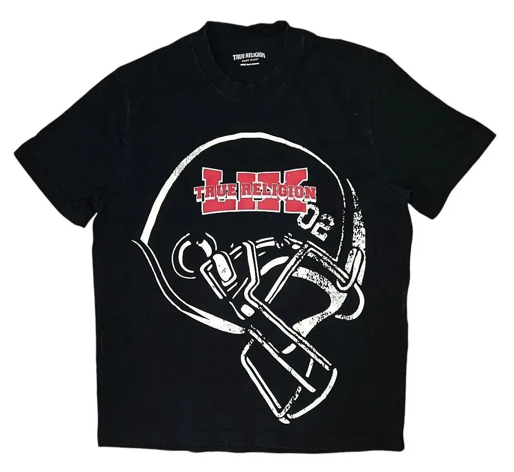 True Religion Football True Bowl Cotton Black Crew Neck T-Shirt Men's Medium